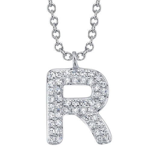 Shy Creation 14K White Gold Diamond Pave Initial R Necklace SC55028331-R