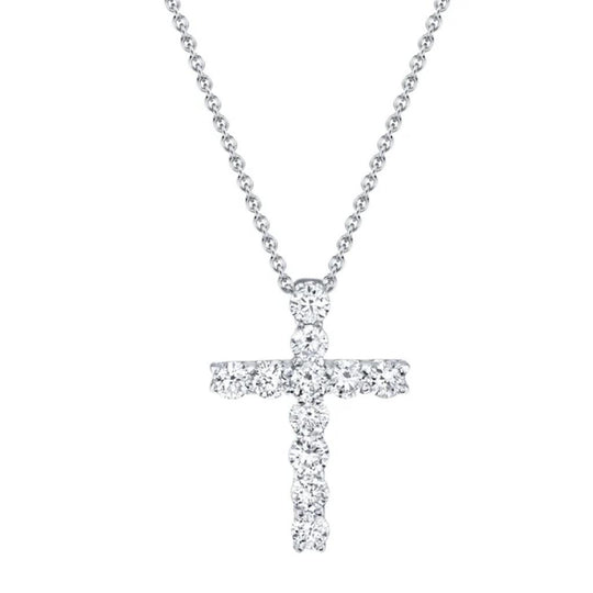 Shy Creation 14K White Gold Diamond Cross Necklace SC37215657