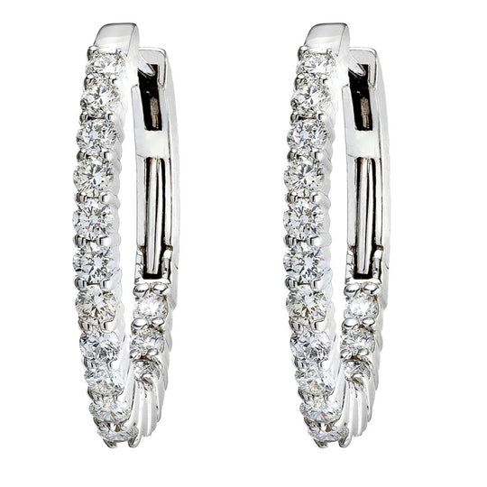 CW Signature 18K White Gold Signature Oval Inside Out Diamond Hoop Earrings E0894