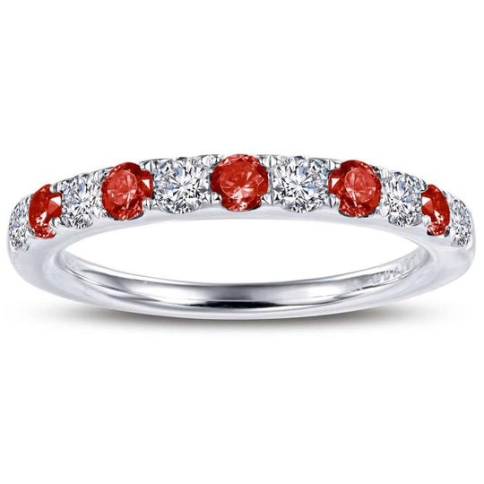 Lafonn Sterling Silver Platinum Plated Alternating Simulated Garnet Simulated Diamond Band BR004GNP07