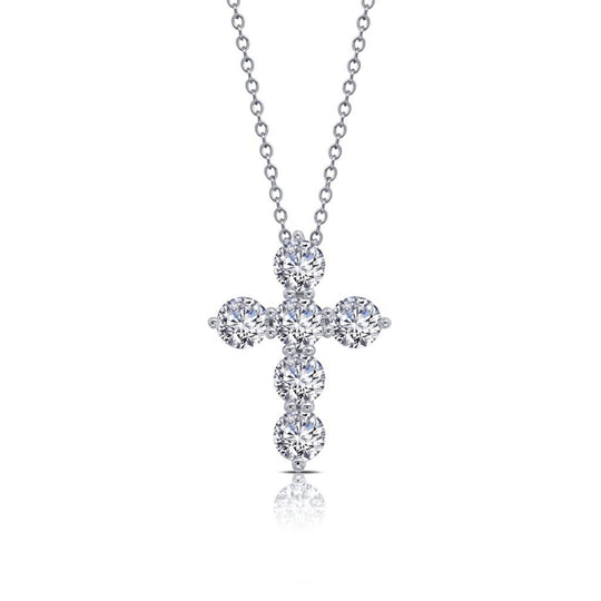 Lafonn Sterling Silver Platinum Plated Simulated Diamond Cross Necklace P0224CLP20