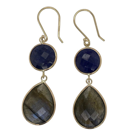 Raymond Mazza 14K Yellow Gold Labradorite & Lapis Earrings EZ6417