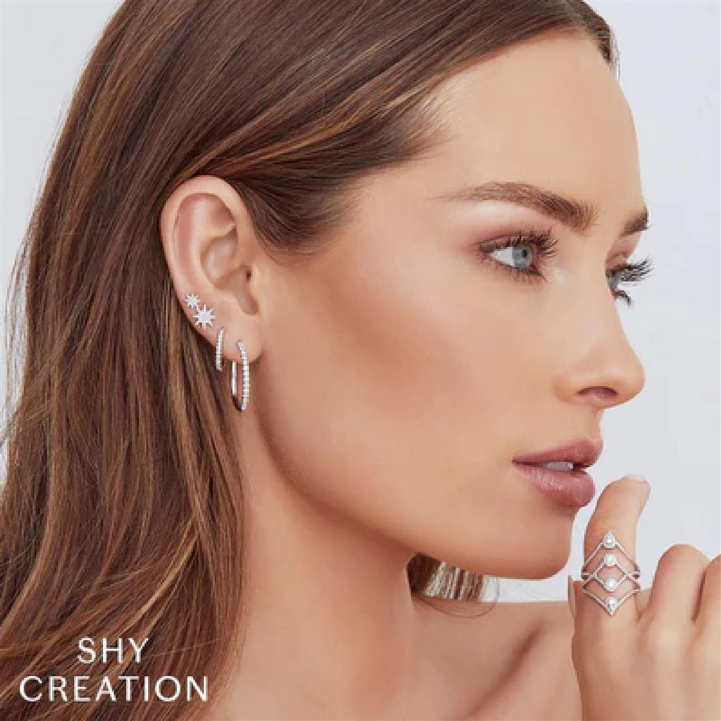 Shy Creation 14K White Gold Diamond Hoop Earrings SC22005539