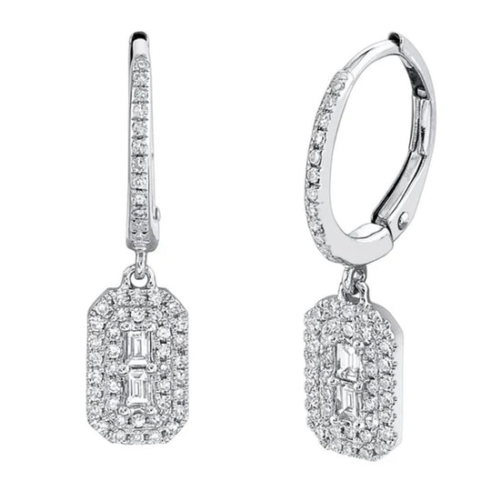 Shy Creation 14K White Gold Diamond Baguette Dangle Earrings SC55019920