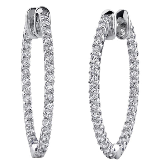 18K White Gold Inside Out Diamond Hoop Earrings 53139-HOOPS