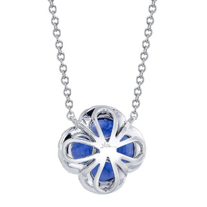 Shy Creation 14K White Gold Diamond and Blue Sapphire Clover Necklace SC41002220