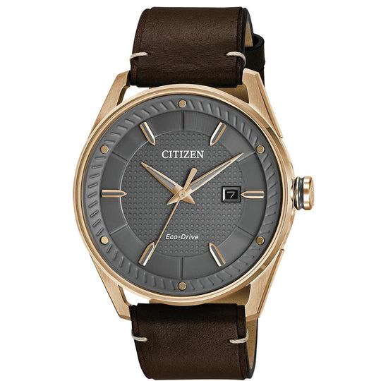 Citizen Gents Rose Tone Stainless Steel Sport Casual Gray Face Eco Drive Watch BM6983-00H