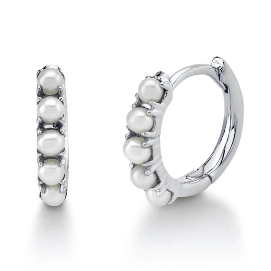 Shy Creation 14K White Gold Cultured Pearl Huggie Earrings SC55011456