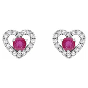 14KW Ruby Diamond Heart Halo Earrings 653643:600:P