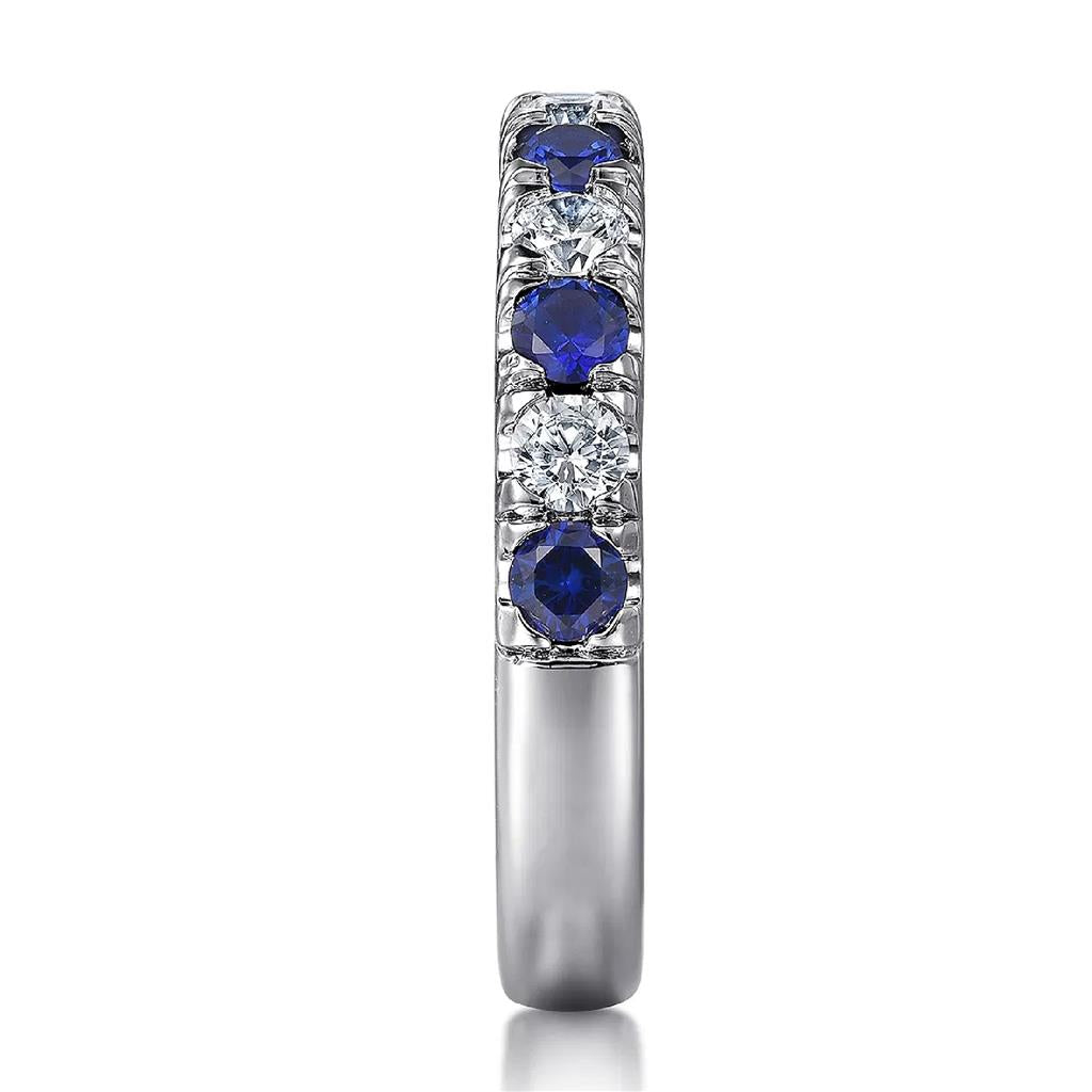 Gabriel & Co 14K White Gold 11 Stone Diamond and Blue Sapphire Band AN14192W44SA