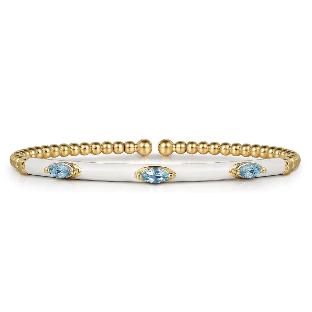 Gabriel & Co 14K Yellow Gold Bujukan Blue Topaz and White Enamel Bangle BG4968E9Y4JBT
