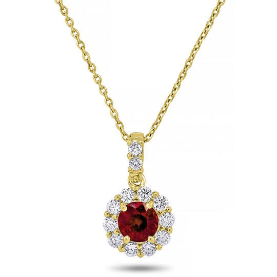 Uneek 14K Yellow Gold Ruby Diamond Halo Pendant Necklace LVN1953RRIY