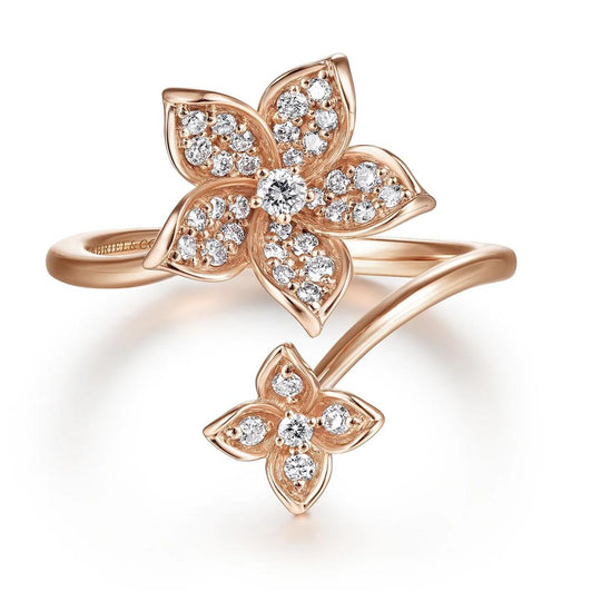 Gabriel & Co 14K Rose Gold Floral Bypass Diamond Ring LR50640K45JJ