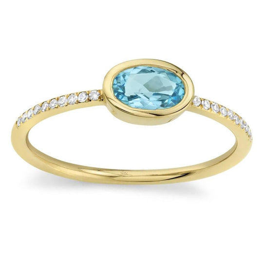 Shy Creation 14K Yellow Gold Diamond and Blue Topaz Ring SC55008544