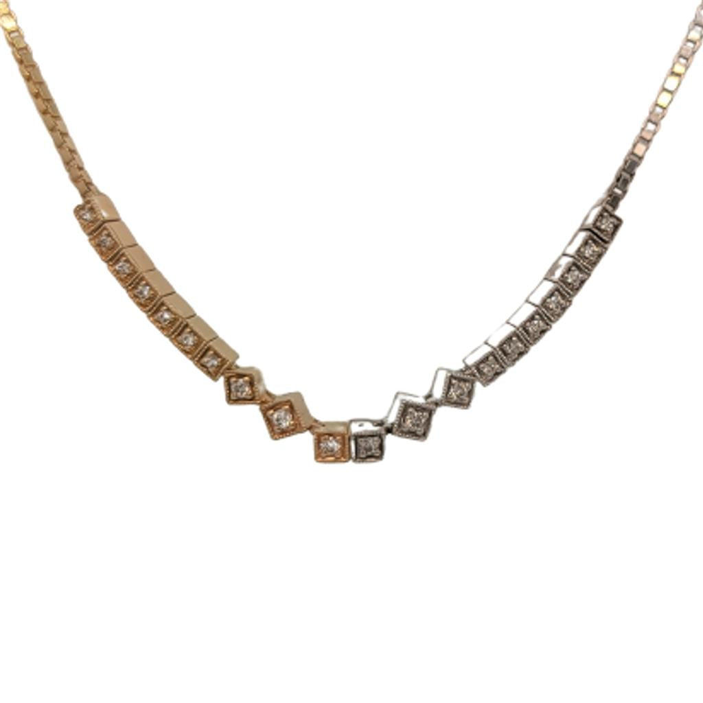14K Yellow and White Gold Box Link Diamond Necklace BOXLINKNECK