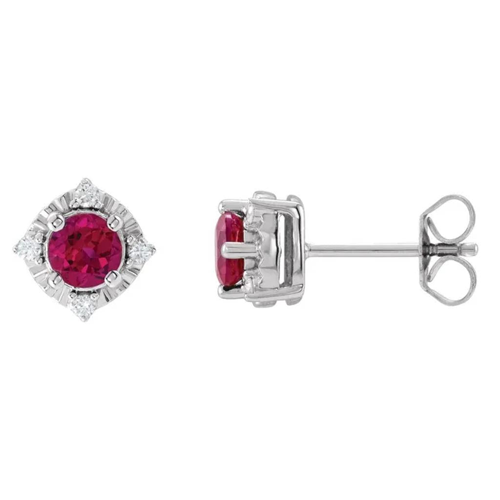 Sterling Silver Lab Grown Ruby Diamond Accented Studs 653713:127:P