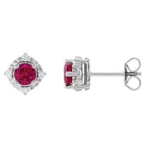 Sterling Silver Lab Grown Ruby Diamond Accented Studs 653713:127:P