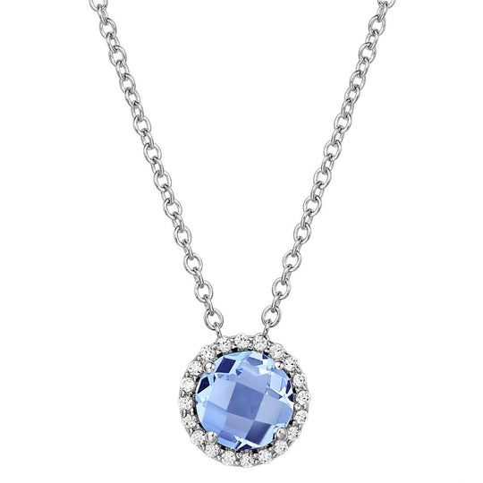Lafonn sterling Silver Platinum Plated 6mm Simulated Aquamarine Simulated Diamond Halo Necklace BN001AQP18