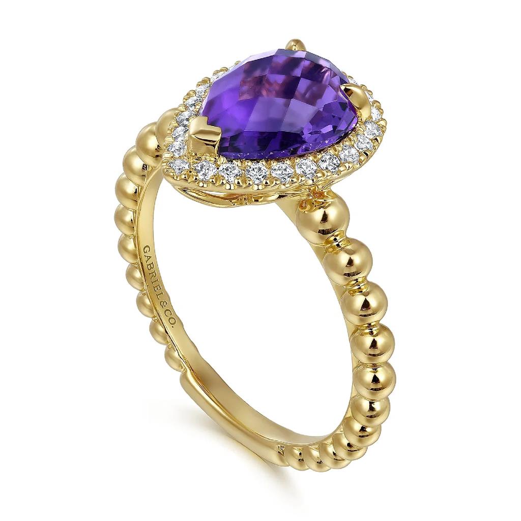Gabriel & Co 14K Yellow Gold Diamond and Amethyst Fashion Ring LR52524Y45AM