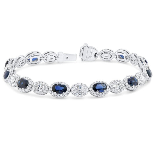 Uneek 18K White Gold Blue Sapphire and Diamond Halo Bracelet BR0316BS