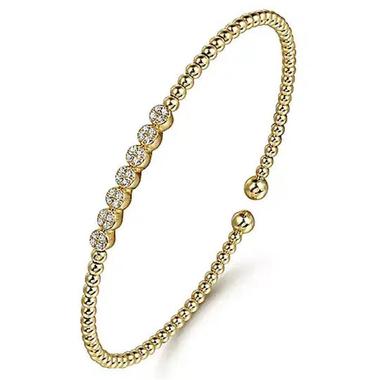 Gabriel & Co 14K Yellow Gold Beaded Diamond Cluster Bujukan Bangle BG4116-62Y45JJ