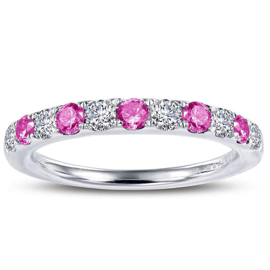 Lafonn Sterling Silver Platinum Plated Alternating Pink Tourmaline Simulated Dia Band BR004TMP07
