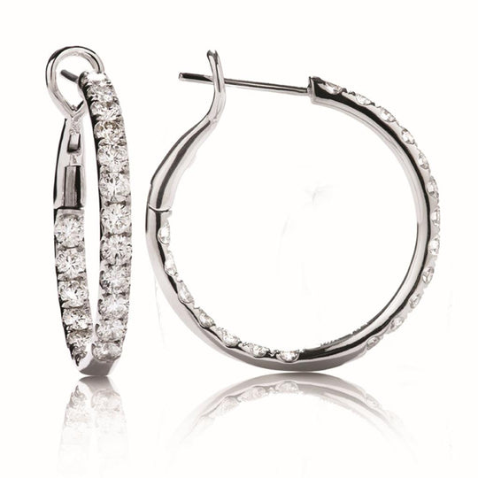CW Signature 18K White Gold Medium Inside Out Diamond Hoops E0095