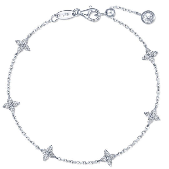 Lafonn Sterling Silver Platinum Plated Trillium Flower Simulated Diamond Station Bracelet B0207CLP75