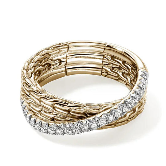 John Hardy 14K Yellow Gold Diamond Pave Crossover Ring RGGX987152DIX7