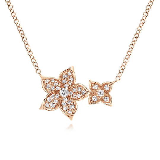 Gabriel & Co 14K Rose Gold Double Pave Diamond Flower Necklace NK4871K45JJ