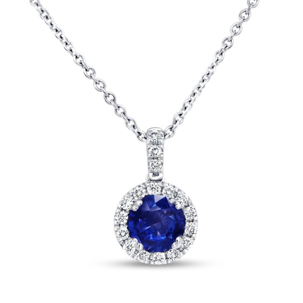 Uneek 14K White Gold Blue Sapphire Diamond Halo Pendant Necklace LVN924BS-5.0RD