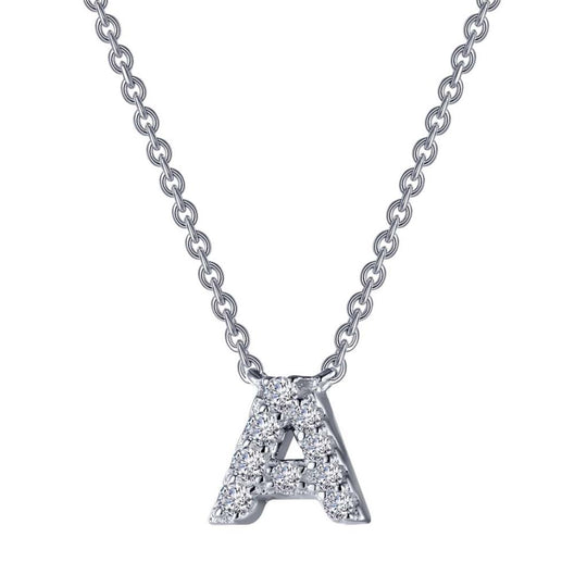 Lafonn Sterling Silver Platinum Plated Letter "A" Simulated Diamond Necklace 9N081CLP20