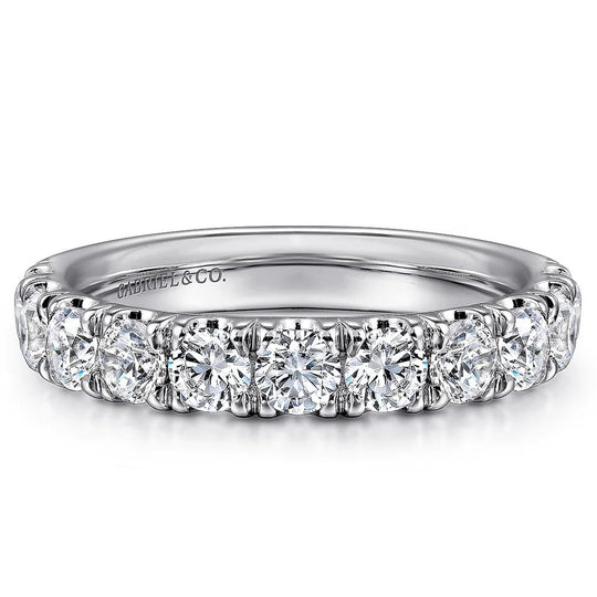Gabriel & Co 14K White Gold Devotion Classic Straight 11 Stone French Pave Diamond Band AN11179W44JJ