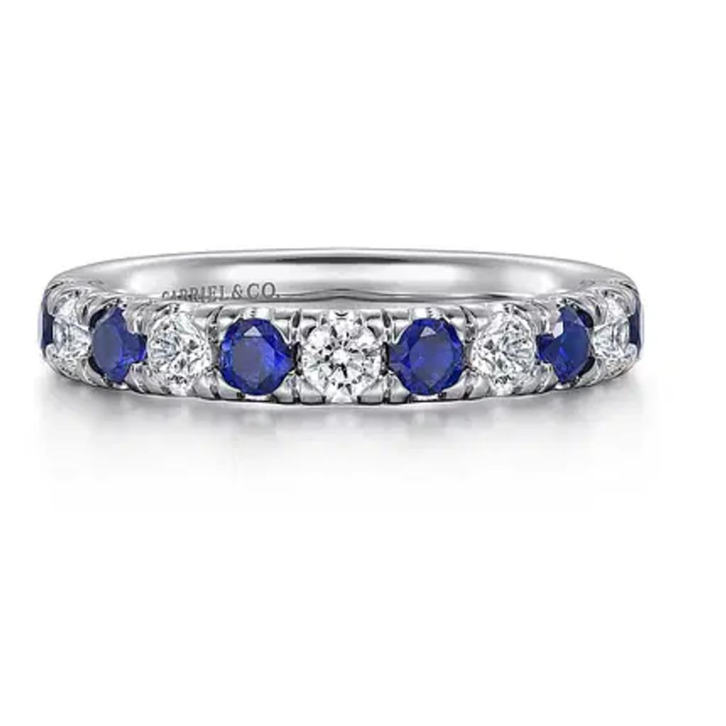 Gabriel & Co 14K White Gold 11 Stone Diamond and Blue Sapphire Band AN14192W44SA