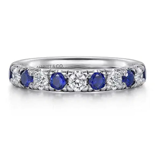 Gabriel & Co 14K White Gold 11 Stone Diamond and Blue Sapphire Band AN14192W44SA
