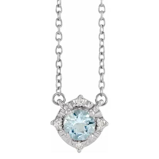 Sterling Silver Aquamarine Diamond Accented Necklace 653714:111:P