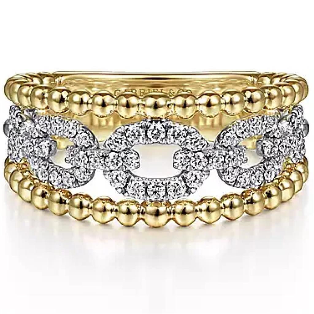 Gabriel & Co 14K Yellow & White Gold Pave Diamond Link and Bujukan Bead Ring LR51783M45JJ