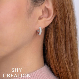 Shy Creation 14K White Gold Pave Diamond Hoop Earrings SC22009383VD0.60