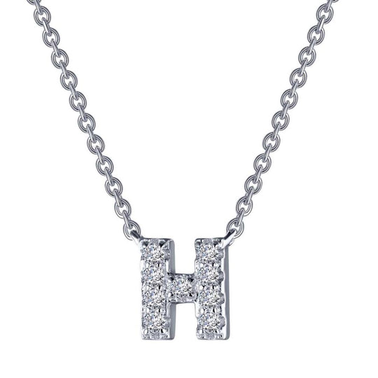 Lafonn Sterling Silver Platinum Plated Letter "H" Simulated Diamond Necklace 9N088CLP20