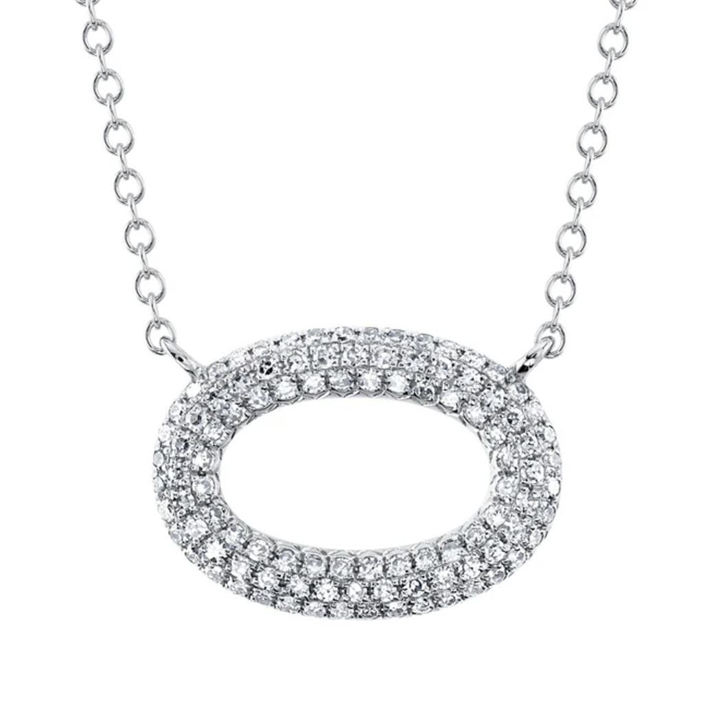 Shy Creation 14K White Gold Diamond Pave Oval Necklace SC55024586