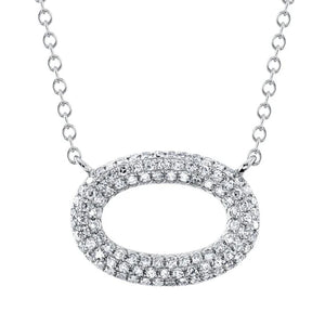 Shy Creation 14K White Gold Diamond Pave Oval Necklace SC55024586