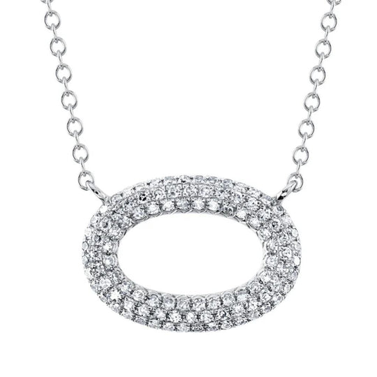 Shy Creation 14K White Gold Diamond Pave Oval Necklace SC55024586