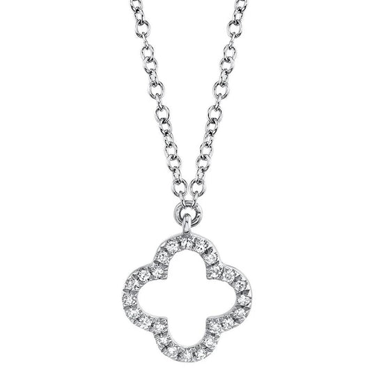 Shy Creation 14K White Gold Diamond Clover Necklace SC55019617