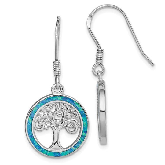 Sterling Silver Created Opal Tree of Life Earrings QE14298