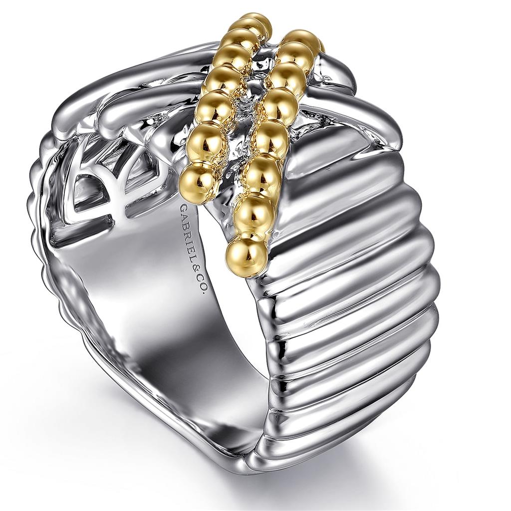 Gabriel & Co Sterling Silver/14K Yellow Gold Bujukan Beaded Criss-Cross Ring LR52758MZJJJ