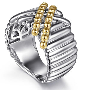 Gabriel & Co Sterling Silver/14K Yellow Gold Bujukan Beaded Criss-Cross Ring LR52758MZJJJ