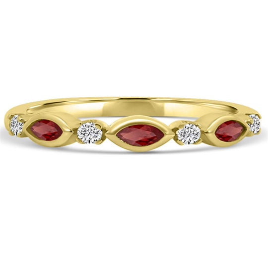 10K Yellow Gold Alternating Marquise Garnet and Round Diamond Band M13R2353V0911-GR