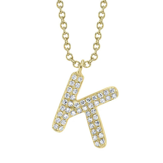 Shy Creation 14K Yellow Gold Diamond Pave Initial K Necklace SC55028332-K