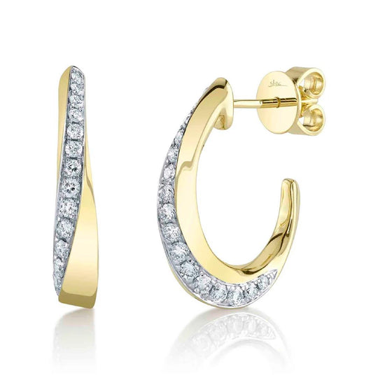 Shy Creation 14K Yellow Gold Diamond Twist J Hoop Earrings SC22009570RD