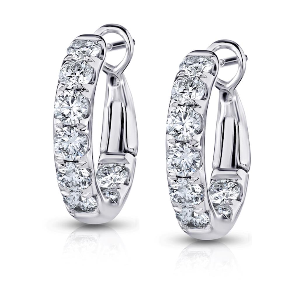 CW Signature 18K White Gold Small Inside Out Diamond Hoops E0096